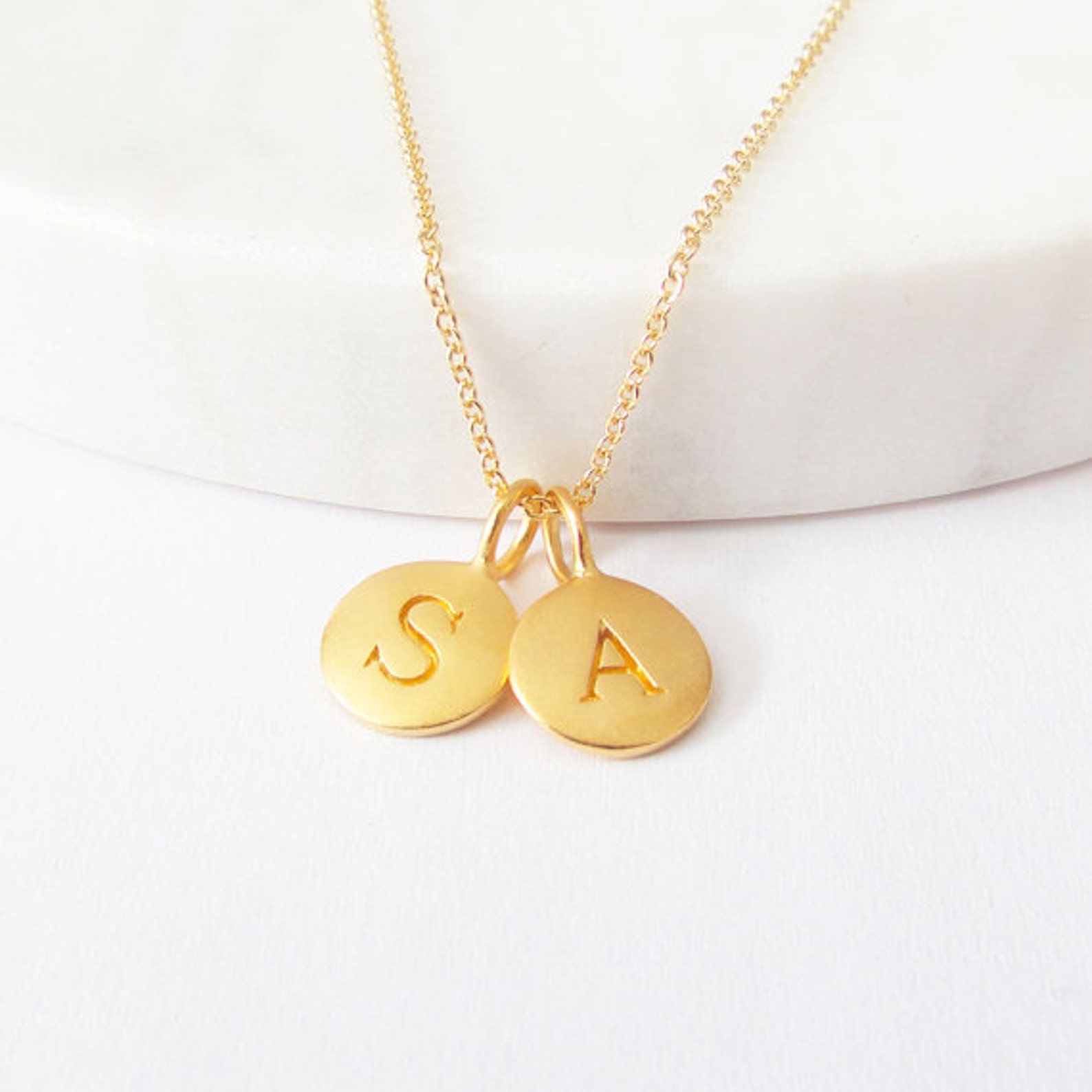 Gold 2 Initial Charm Necklace Initial Necklace Custom Etsy