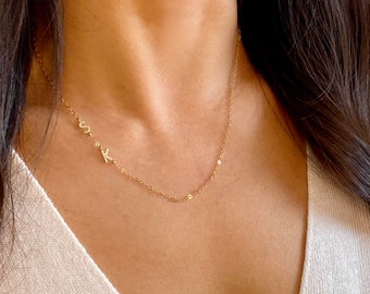 sideways initial necklace, dainty initial necklace, personalized jewelry, initial necklace, dainty jewelry