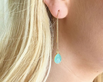 Gemstone Threader Earrings Gold, Gift For Her, Gold Filled