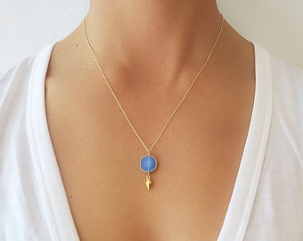 Blue Druzy Gold Dangle Necklace, Druzy Jewelry,  Gift For Her, Valentine day gift