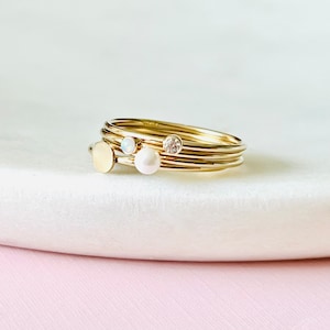Gold Filled Stacking Rings, Opal Pearl Ring, Gemstone Ring, Gift For Her, Mothers Day Gift, Stacking Ring Set