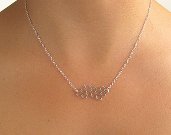 Silver Honeycomb Necklace - Honeycomb charm - Silver Honeycomb Pendant