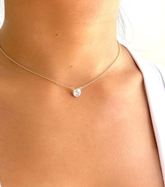 Solitaire Necklace, Diamond Necklace, Floating Diamond, Gift for