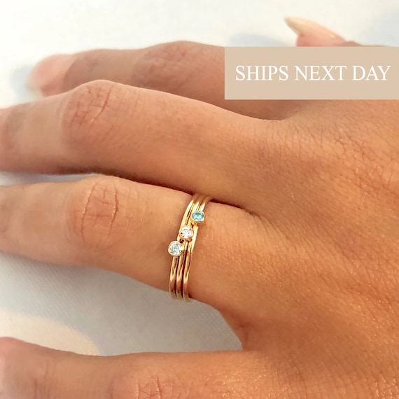 Gold Simple Baguette Birthstone Rings – Sami Jewels