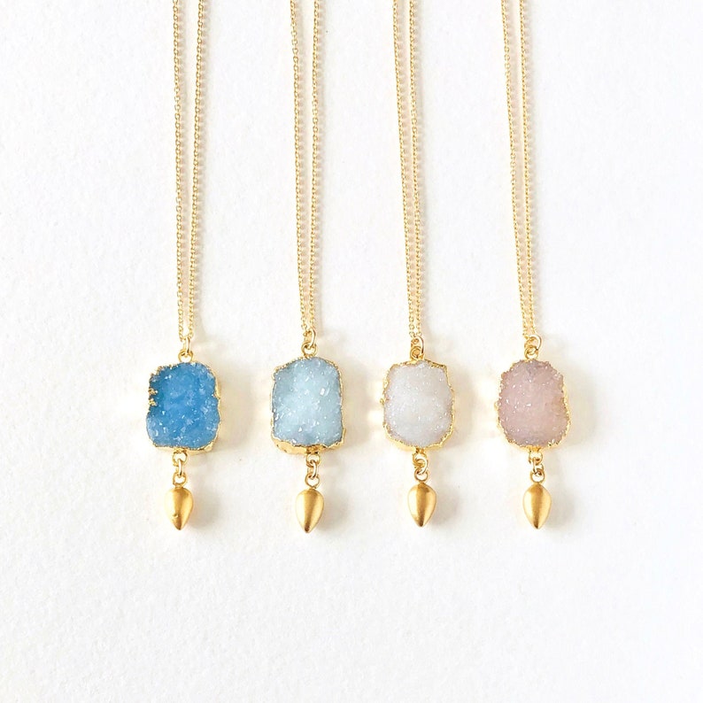 Druzy Necklace Gold Raw Gemstone Jewelry Pendant Necklace Etsy