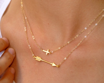 Arrow Necklace Gold, Cross Necklace, Layering Necklace, Gift For Her