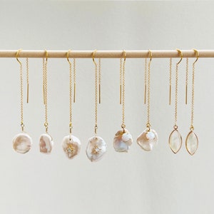 Perle Einfädler Ohrringe, Gold Filled, Hochzeitsohrringe, U Threader Ohrringe, Kettenohrringe, Brautjungfer Ohrringe Bild 6