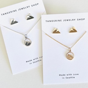 Mountain Necklace for Women, Mountain Pendant Necklace, Mountain Earrings, Dainty Charm Necklace for Her, Nature Lover Gifts