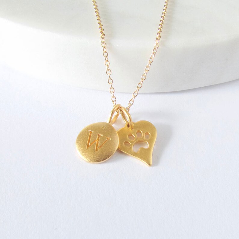 Initial & Paw Print Charm Necklace Personalized Necklace Etsy