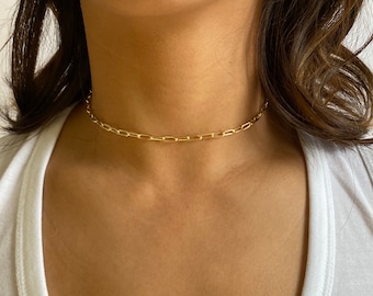 Thick Gold Link Choker, Link Chain Necklace, Gold Filled Chain, Thick Chain 18K Gold Filled, Rectangle Chain Choker  Bestseller