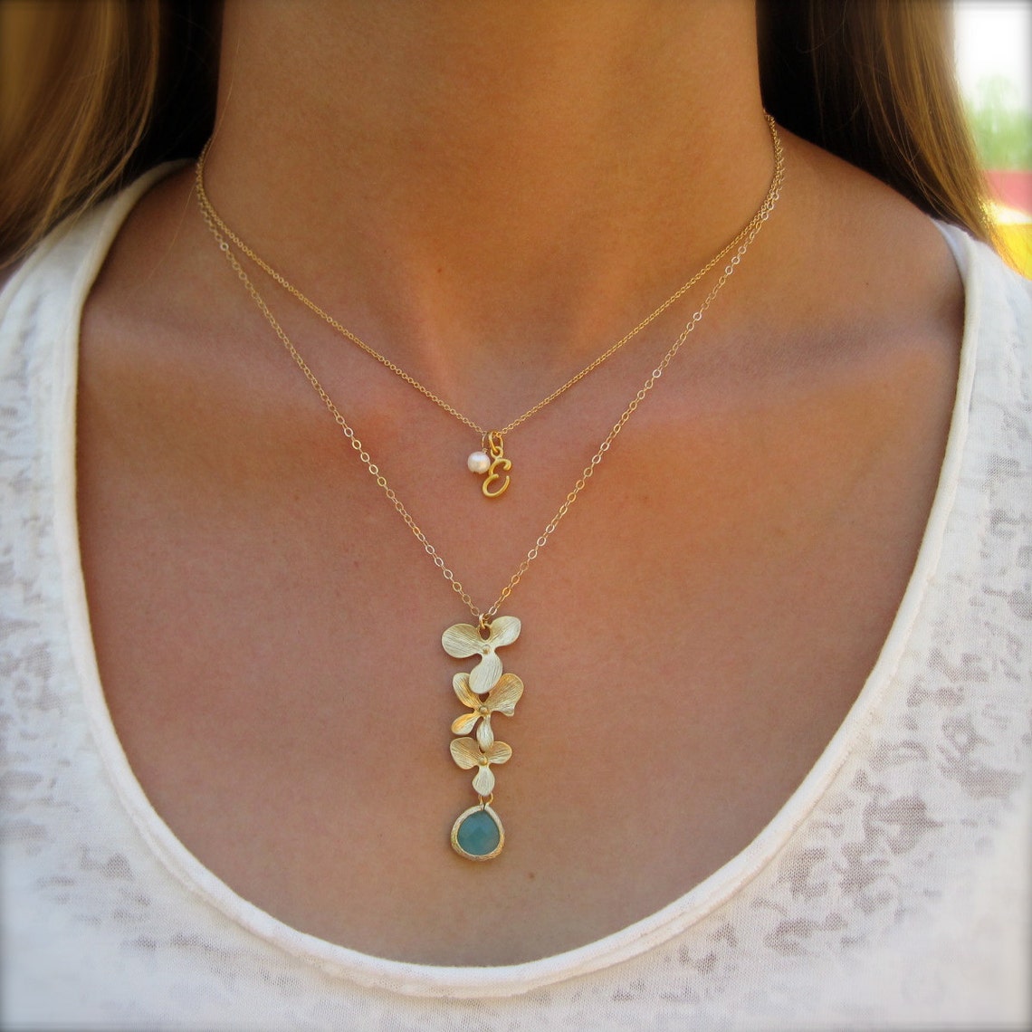 Gold Script Initial & Pearl Necklace Personalized Necklace Etsy