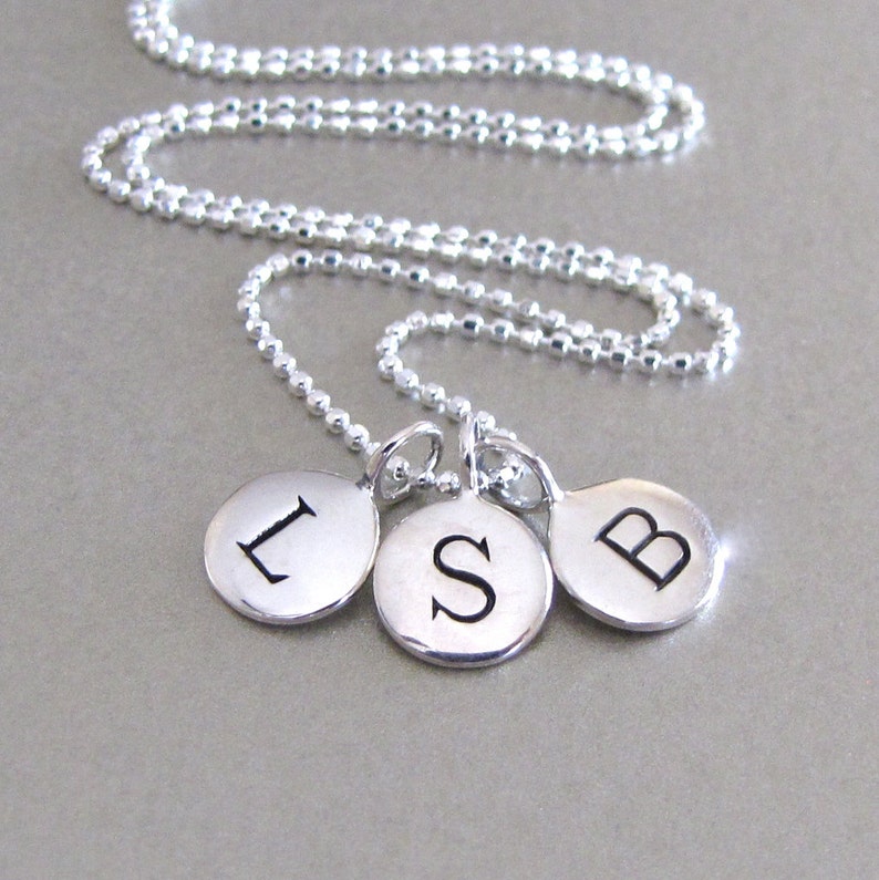 3 Initial Silver Necklace, Necklace for Mom, Letter Necklace, Multi Charm Necklace image 2