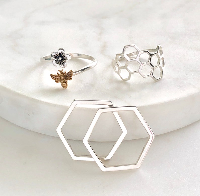 Honeycomb Ring, Honeycomb Jewelry, Silver Honeycomb, Bee Inspired Jewelry, silver Ring, Geometric Ring image 2