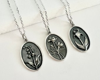 Birth Flower Necklace,  Sterling Silver Necklace, Gift For Her, Birth Flower Jewelry, Floral Necklace, Zodiac Jewelry