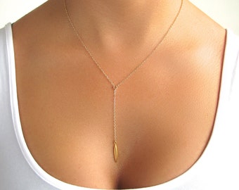 Gold Lariat Halskette, Y-Halskette, Zarte Halskette, Silber Y Lariat, Zierlicher Schmuck