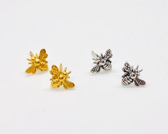 Bee Earrings, Honey Bee Jewelry, Silver Bee Studs, Bumble Bee Post Earrings