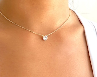 Solitaire Necklace, Diamond Necklace, Layering Necklace, Dainty Necklace, Gift For Her, Girlfriend Gift, Bridesmaid Necklace