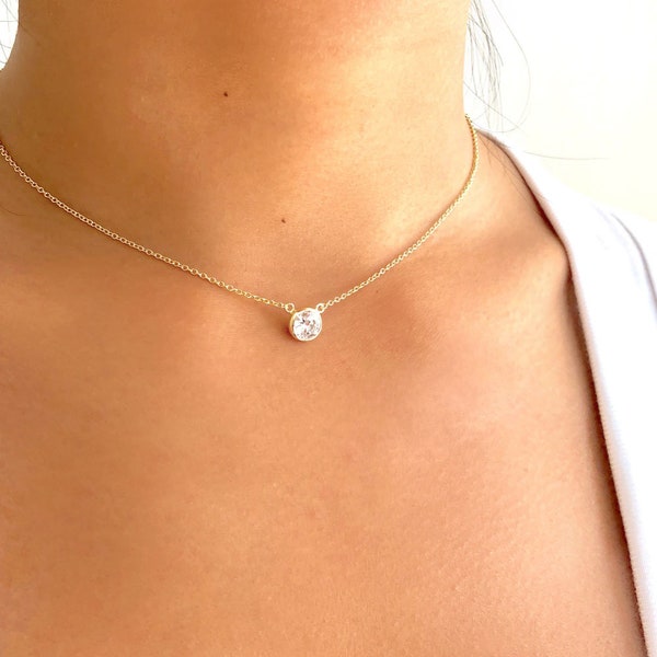 Solitaire Necklace, Diamond Necklace, Layering Necklace, Dainty Necklace, Gift For Her, Girlfriend Gift, Bridesmaid Necklace