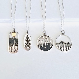 Pine Tree Necklace, Sterling Silver Mountain Necklace, Evergreen Tree Necklace, Wanderlust Jewelry, Valentines Day Gift