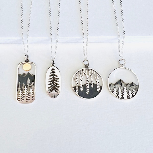 Pine Tree Necklace, Sterling Silver Mountain Necklace, Evergreen Tree Necklace, Wanderlust Jewelry, Mothers Day Gift