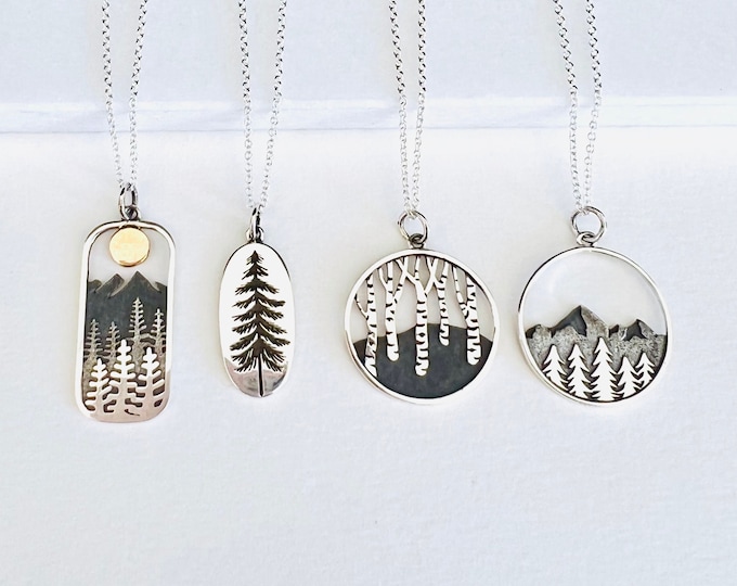 Pine Tree Necklace, Sterling Silver Mountain Necklace, Evergreen Tree Necklace, Wanderlust Jewelry, Mothers Day Gift