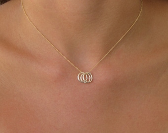 Triple Circle Charm Necklace,  Gold Necklace, Eternity Necklace,  Gift For Her