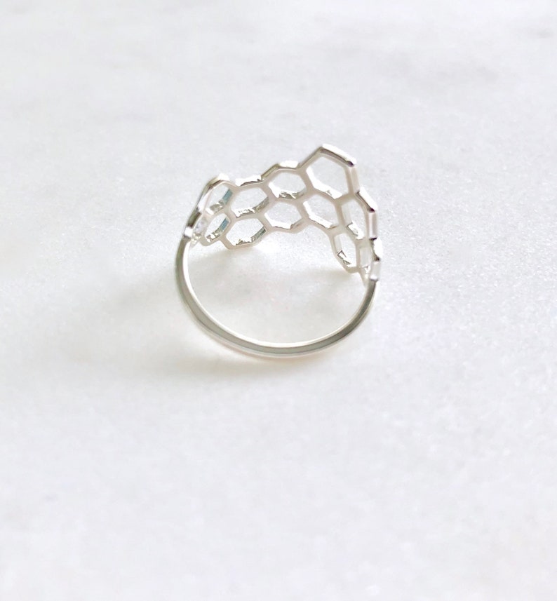 Honeycomb Ring, Honeycomb Jewelry, Silver Honeycomb, Bee Inspired Jewelry, silver Ring, Geometric Ring image 7