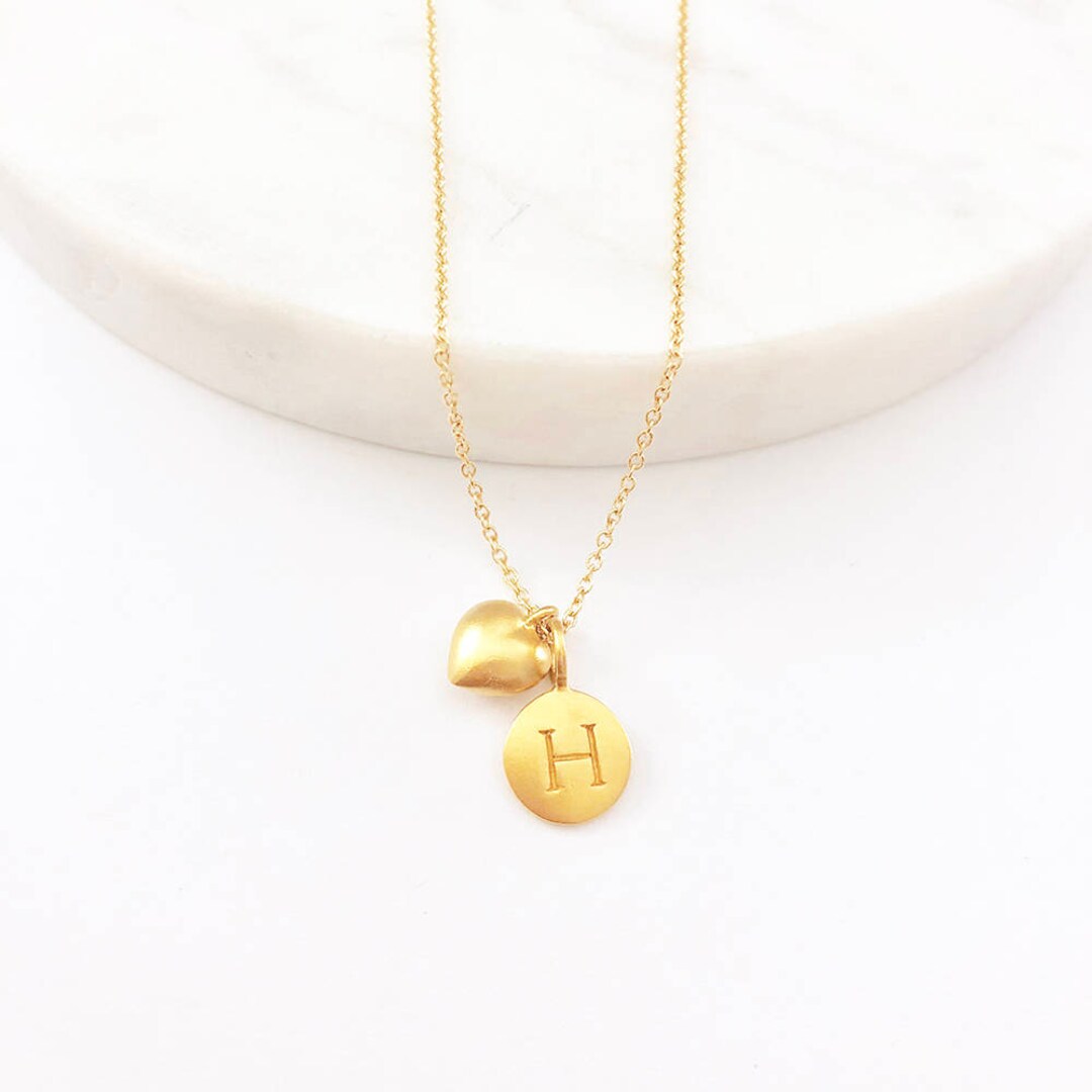 Gold Initial & Mini Heart Charm Necklace Etsy