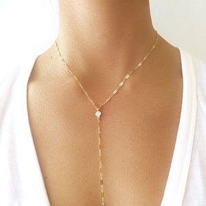 Long Dainty Lariat Necklace, Y Necklace, Gold Necklace, Lariat Necklace