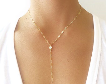 Long Dainty Lariat Necklace, Y Necklace, Gold Necklace, Lariat Necklace