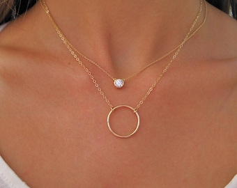Collier solitaire, collier diamants, diamant flottant, collier superposé, offrez-lui