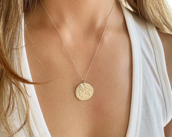 Ancient Coin Necklace, Pegasus Necklace, Gold Coin Necklace, Coin Jewelry, Pegasus Necklace, Vintage Coin