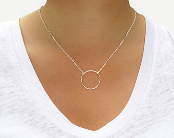 Circle Pendant Necklace Silver, Delicate Layering Necklace, Gift For Her