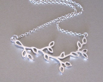 Silver Branch & Leaves Necklace