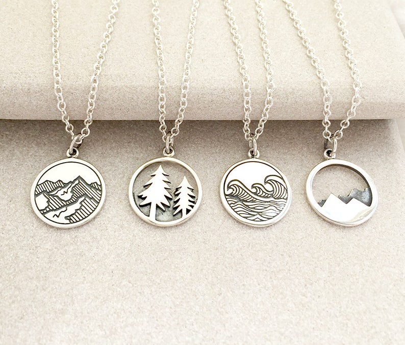 Mountain Necklace Silver, Outdoor Jewelry, Hiking Gift, Move Mountains, Gift For Her image 1