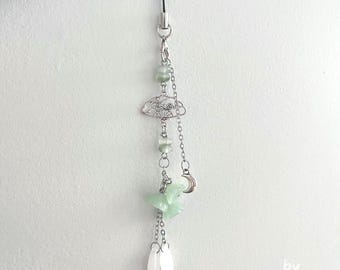 Jade Lotus with Blossom Fan & Moon Charms - Phone, Bag, Key Accessory