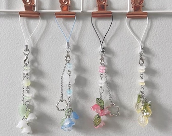 Dainty Flower and Lemon Phone Charm: Handmade Beaded Charms