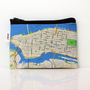 New York Map Reißverschluss Beutel, Vegan Portemonnaie, Manhattan Karte Brieftasche, I Love NY, Geldscheinklammer, Geldbörse, Souvenir aus Manhattan, Manhattan Karte.