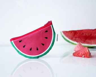 Watermelon Coin Purse, Summer Time, Zipper Pouch, Printed Wallet, Coin Purse For Men Women and Kids, Red and Green Zipper Pouch.