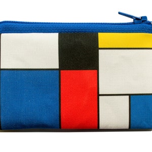 Colorful geometric coin purse with red blue and yellow squares printed for men women and kids on sale image 2