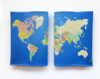 World Map Passport Cover - Passport case with a print of the map of the world