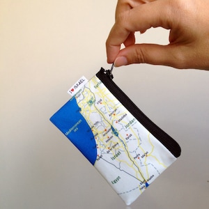 ISRAEL map coin purse wallet with black zipper - I love Israel Map Wallet for him for her for travellers souvenir from Israel the holy land
