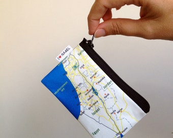 ISRAËL kaart portemonnee portemonnee met zwarte rits - Ik hou van Israël kaart portemonnee voor hem voor haar voor reizigers souvenir uit Israël, het heilige land