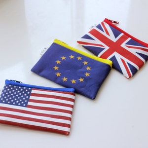 Flag Coin Purse, Zipper Travel Purse, Travel Wallet With Zipper, Wallet For Coins And Bills, US Dollars, GB Pounds, European Euros and more. image 3