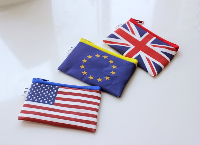 Geldbörse mit Flagge, Reißverschluss-Reise-Geldbörse, Reise-Brieftasche mit Reißverschluss, Brieftasche für Münzen und Scheine, US Dollar, britische Pfund, europäische Euro und mehr. Bild 3