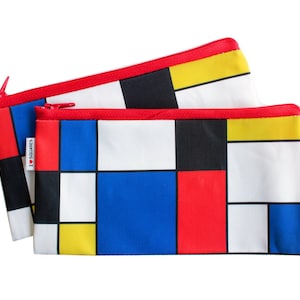 RED BLUE YELLOW geometric squares printed pencil case zipper pouch for him for her for teens gift idea