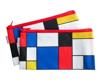 RED BLUE YELLOW geometric squares printed pencil case zipper pouch for him for her for teens gift idea