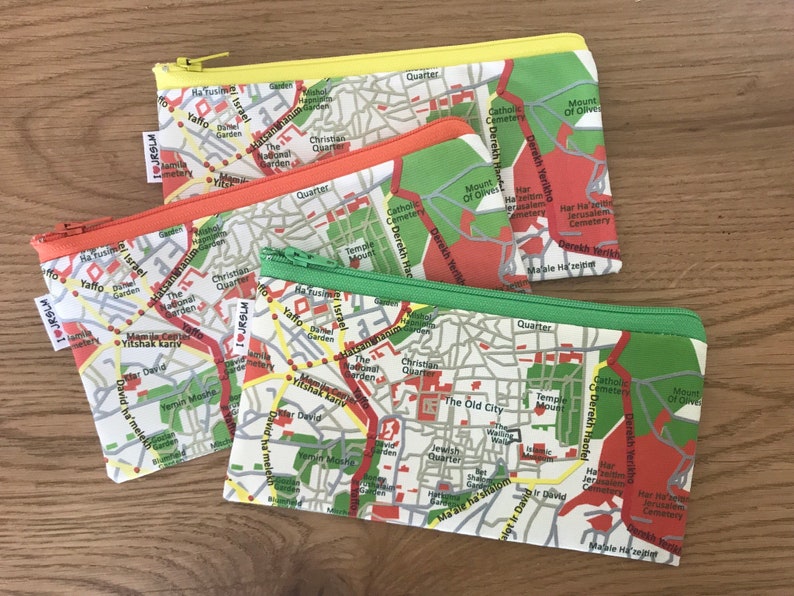 JERUSALEM map pencil case zipper pouch clutch a souvenir from Israel the holy land for men for woman gift idea image 1