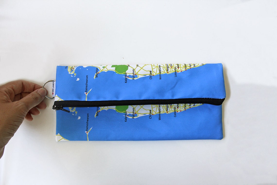 Sri Lanka Zipper Pouch Printed With the Map of Sri Lanka , Made to
