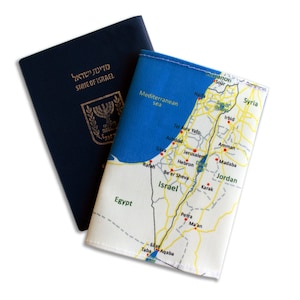 Carte d'Israël, étui pour passeport, porte-passeport, étui pour passeport, cadeau pour les voyageurs, fabriqué en Israël, terre sainte, amour d'Israël.